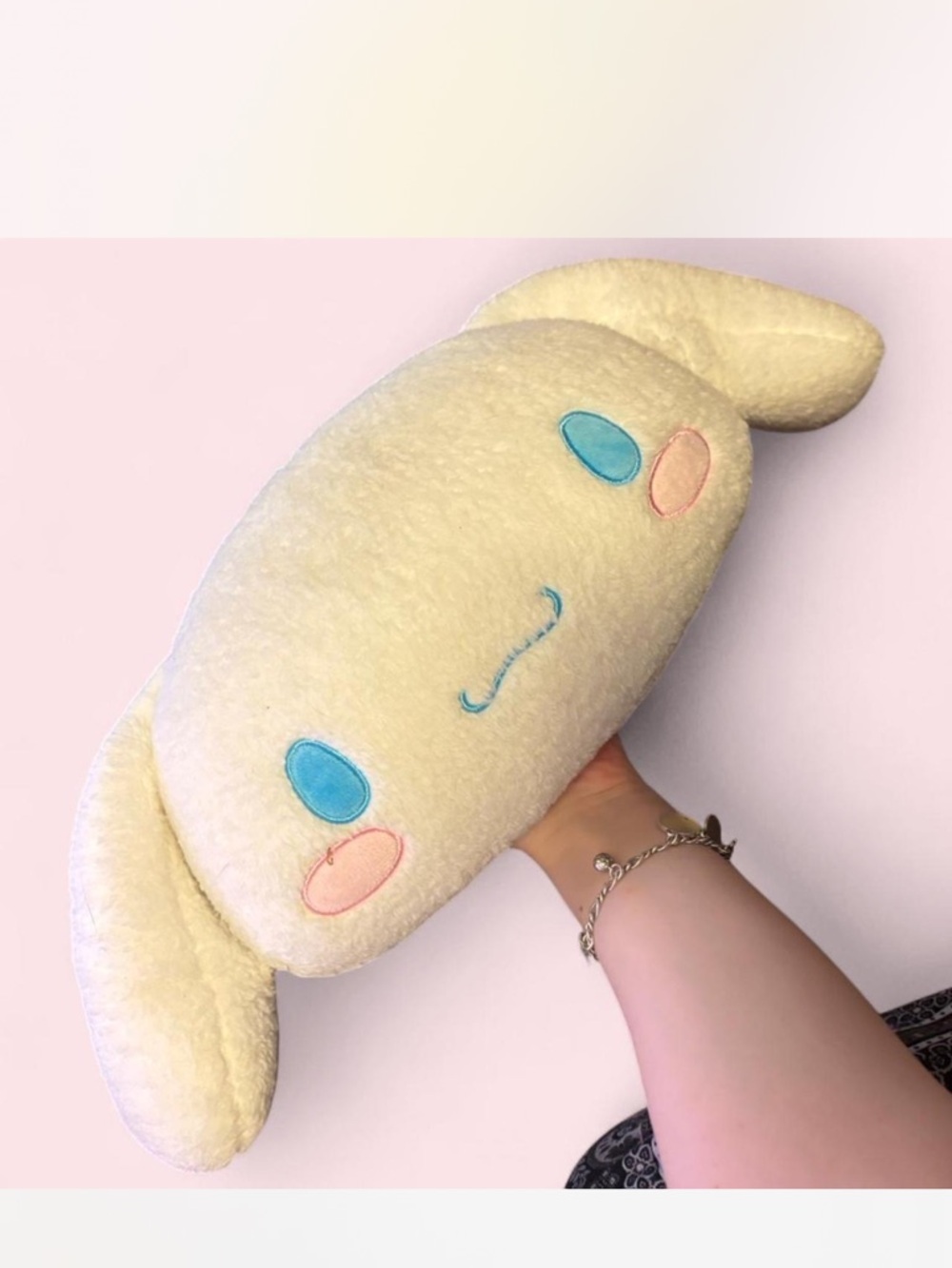 Plush cinnamoroll car head rest cushion with Blue & Pink Embroidered Face
